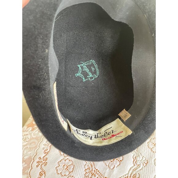 Vintage 1940s Black Felt Bowler Hat With Studded Ribbon Band - Picture 9 of 16